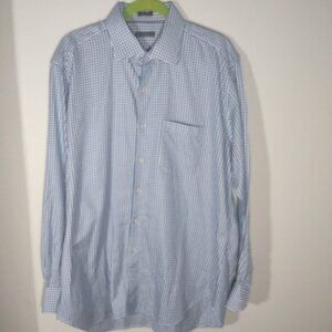 Peter Millar Blue & White Check Long Sleeve Cotton Button Up Size X-Large